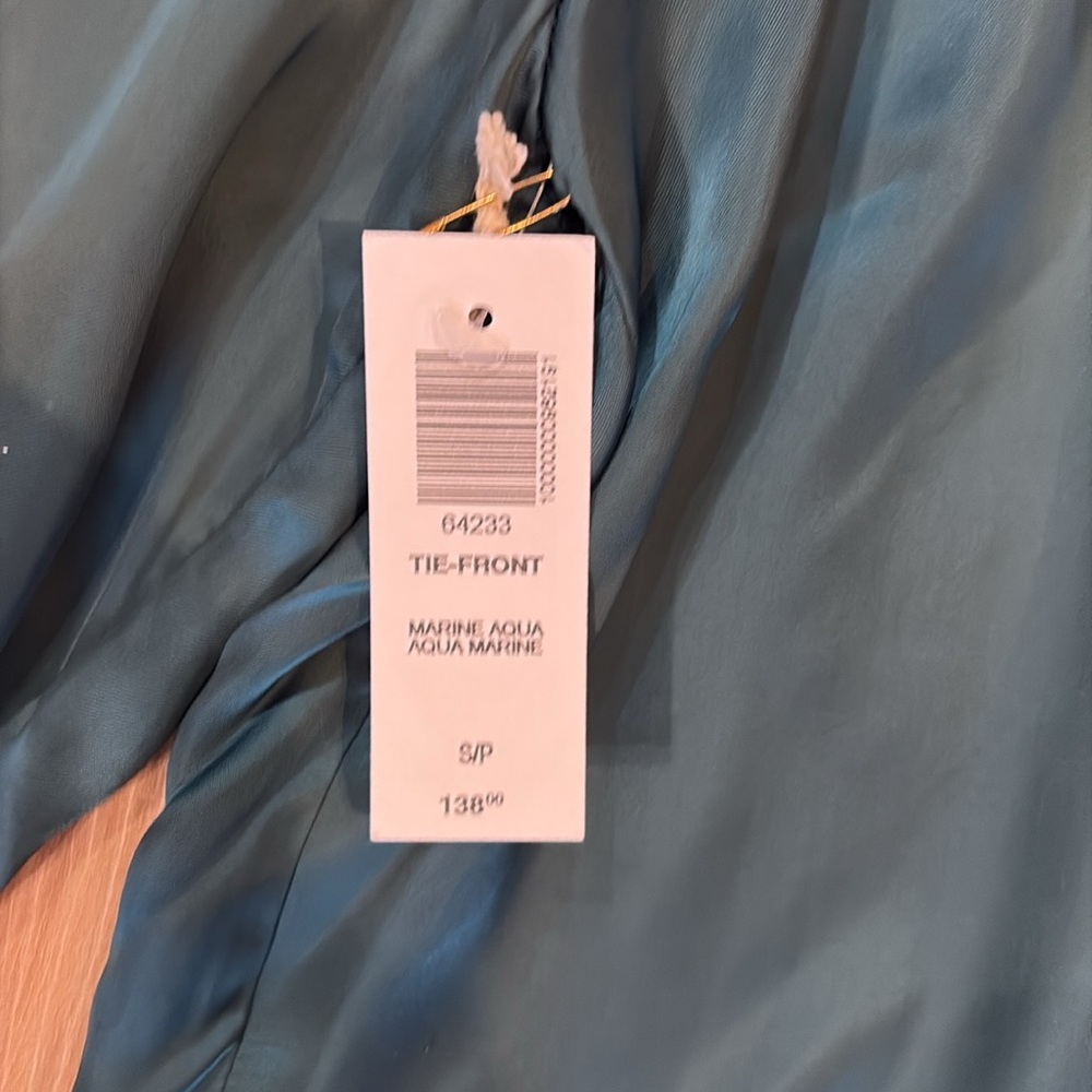 Aritzia NWT Marine aqua size small tie front Elegant Blouse - Picture 2 of 4